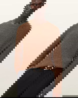 AllSaints pulover din amestec de lână culoarea maro, M028KD