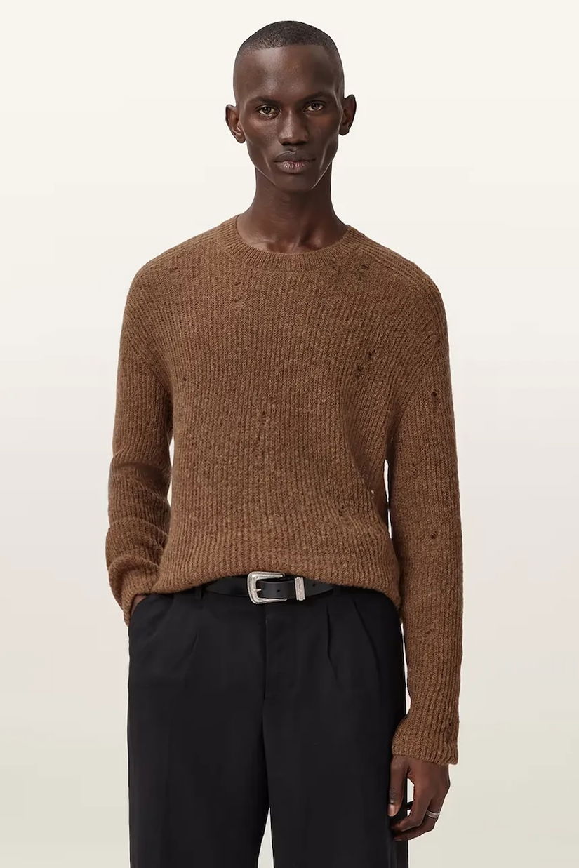 AllSaints pulover din amestec de lână culoarea maro, M028KD