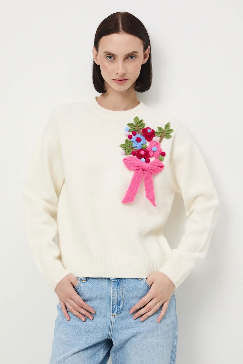 Medicine pulover din amestec de lana culoarea bej