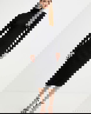 Weekend Max Mara rochie cu lână OCROMA culoarea negru, midi, mulată, 2525326022600