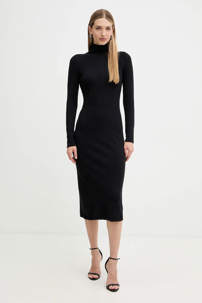 Weekend Max Mara rochie cu lână OCROMA culoarea negru, midi, mulată, 2525326022600