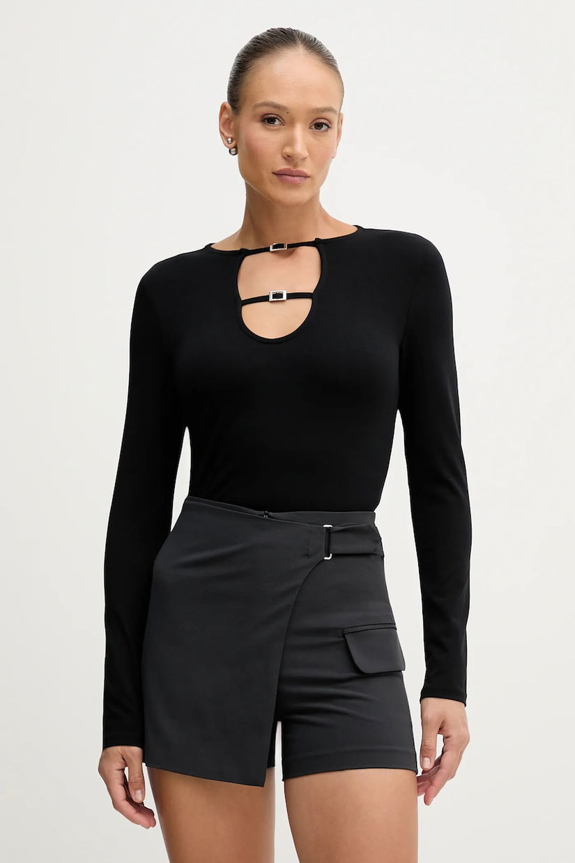 Sisley pantaloni scurți culoarea gri, uni, high waist, 483QL901T