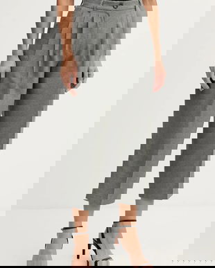 Sisley pantaloni culoarea gri, fason tigareta, high waist, 4V99LF07S