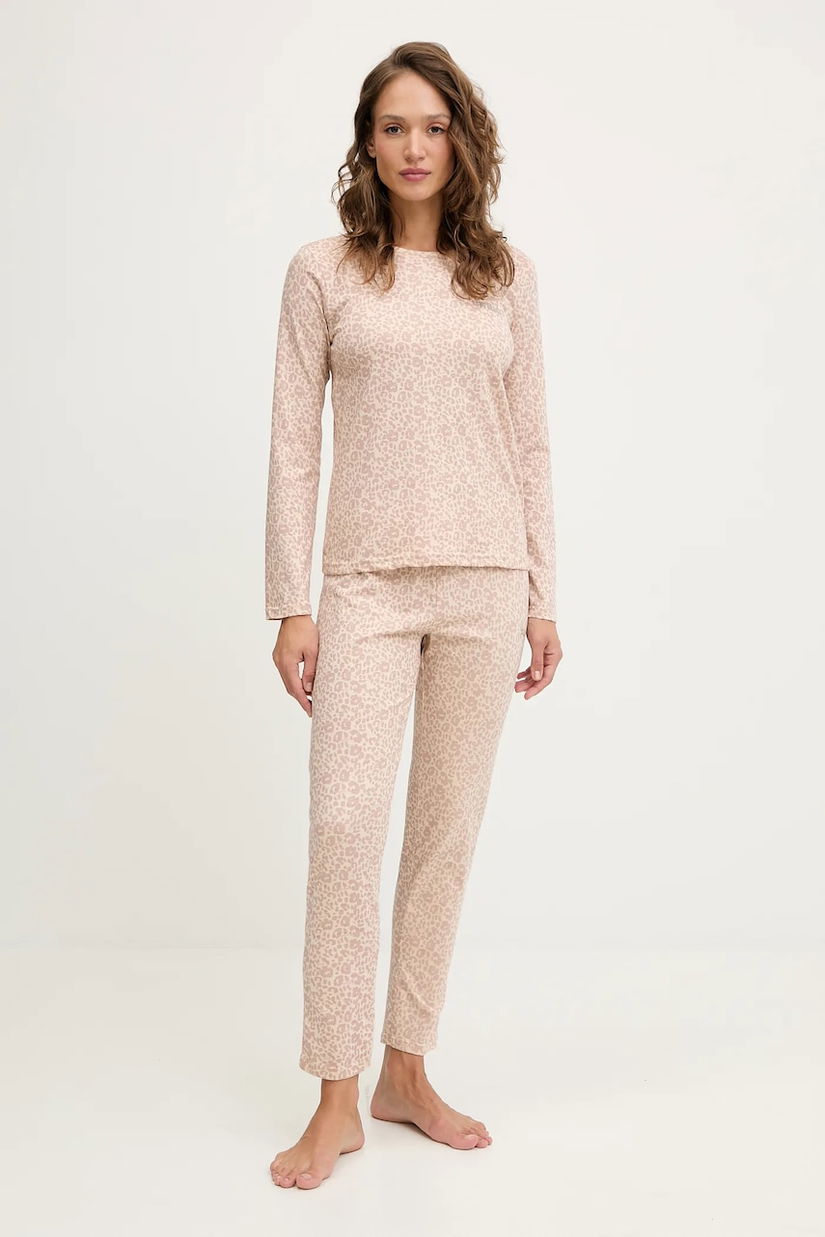 Fila pijamale de bumbac culoarea bej, FPW4219