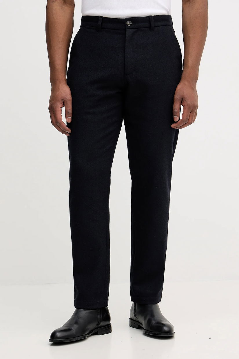 Barbour pantaloni cu lână culoarea bleumarin, drept, MTR0778