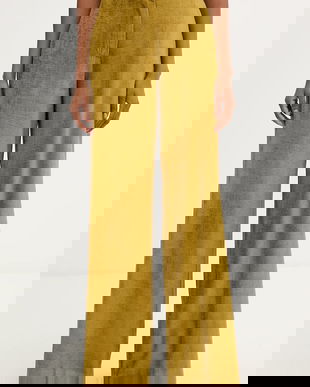 Haveone pantaloni culoarea verde, lat, high waist, PCB-P033