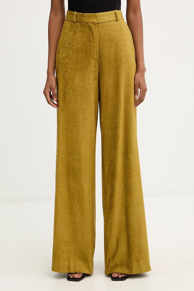 Haveone pantaloni culoarea verde, lat, high waist, PCB-P033