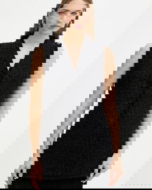 BOSS vestă din amestec de lână culoarea negru, un singur rând de nasturi, 50549128