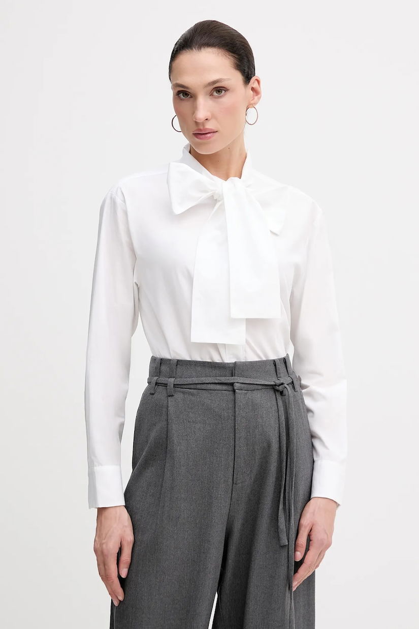 Pedro del Hierro cămașă culoarea alb, cu un decolteu legat, relaxed, 6632008