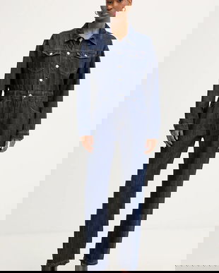 Haveone salopetă jeans bumbac, cu guler, YGZ-P006