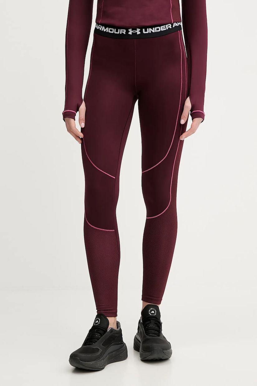 Under Armour leggins de antrenament ColdGear culoarea bordo, cu imprimeu, 6003997