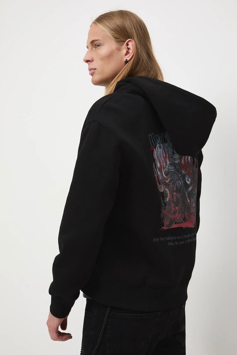 Medicine bluza culoarea negru, cu glugă, cu imprimeu