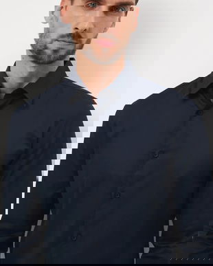 Medicine camasa culoarea albastru marin, cu guler clasic, slim