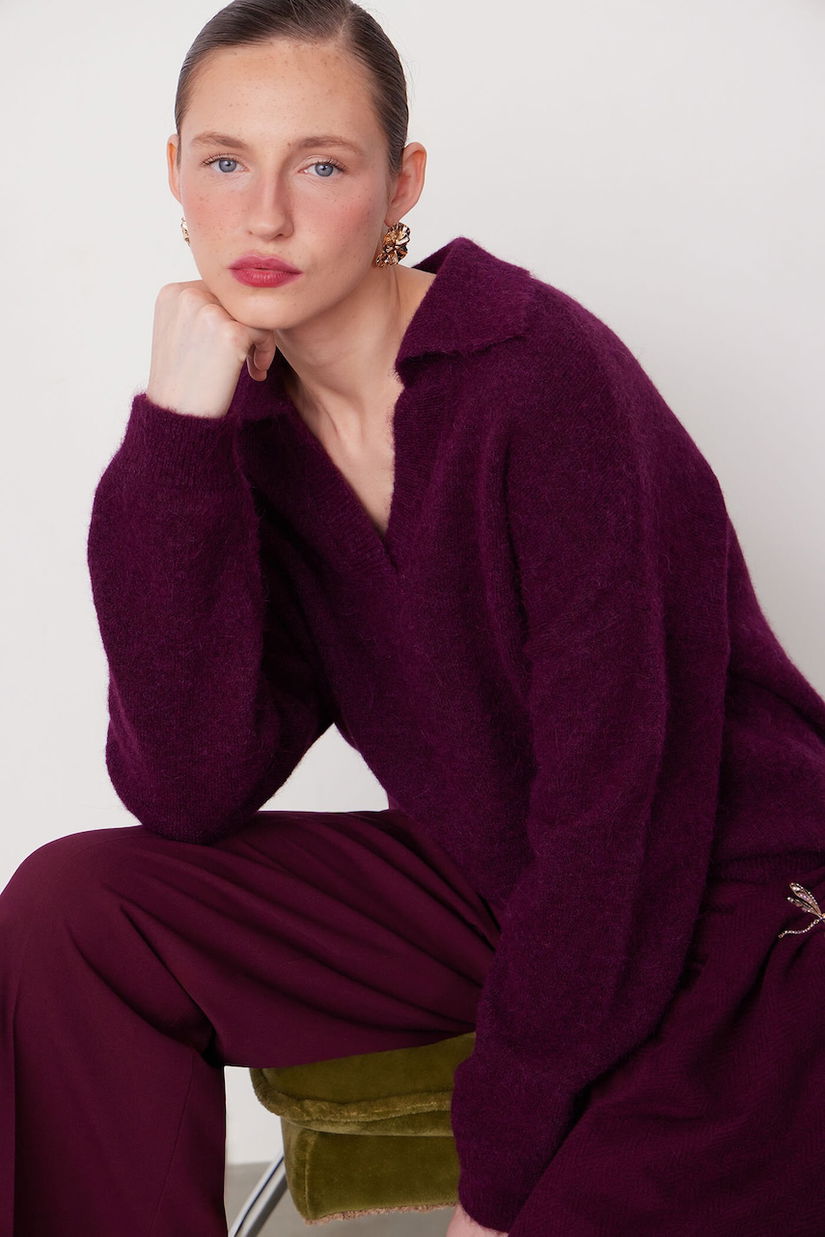 Medicine pulover dinlână de alpaca femei, culoarea vișiniu