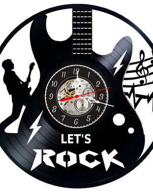 Ceas de Perete din Disc de Vinil, Decorativ, Tema Rock Chitara, Negru, Mecanism Silentios 30x30 cm