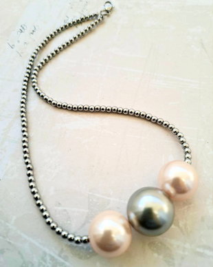 Colier CHOKER hematite argintii & perle Mallorca