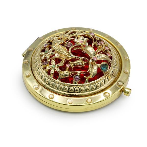 Oglinda de poseta, rotunda, pietre floare, aurie 19