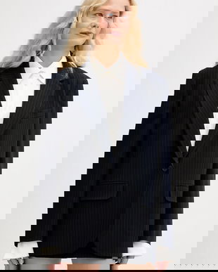 Aniye By sacou culoarea bleumarin, un singur rând de nasturi, cu imprimeu, 181196