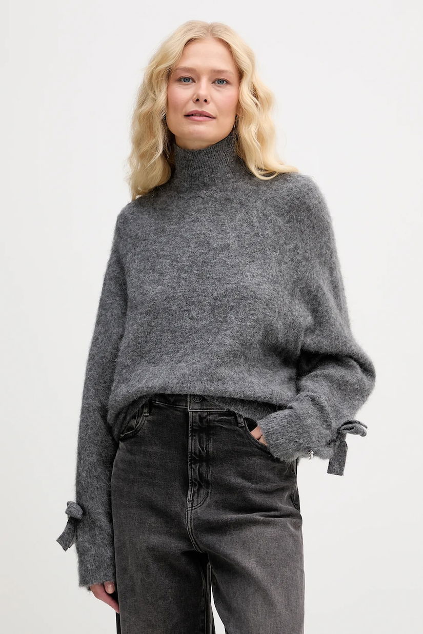 Aniye By pulover din amestec de lână culoarea gri, călduros, cu turtleneck, 181007