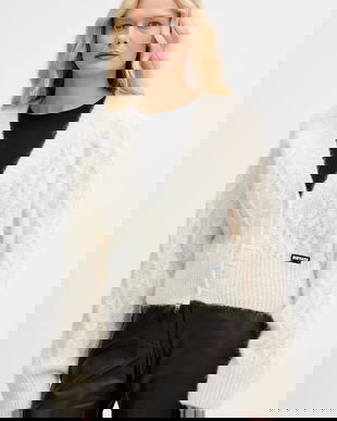 Rotate cardigan din amestec de lână culoarea bej, 1154592344