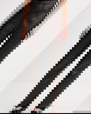 Rotate pantaloni de piele culoarea maro, lat, high waist, 1158191667