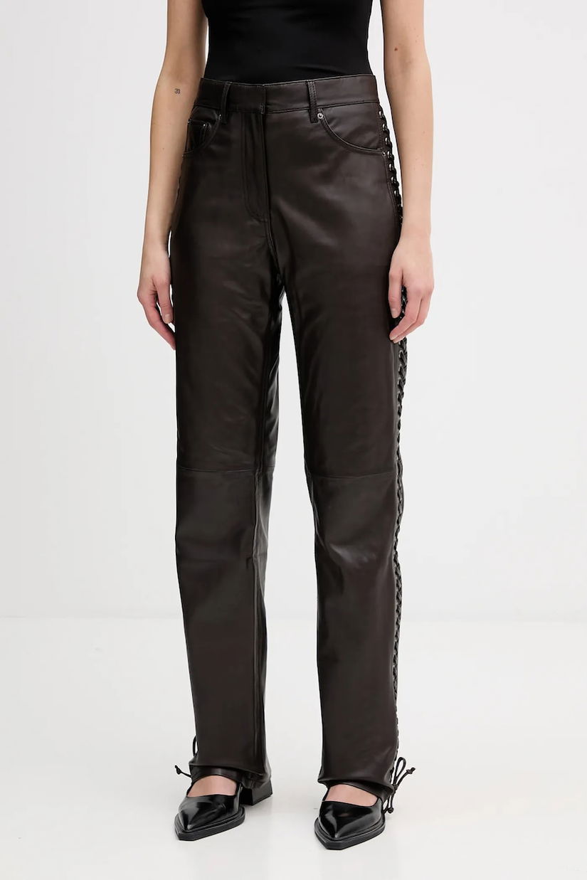 Rotate pantaloni de piele culoarea maro, lat, high waist, 1158191667