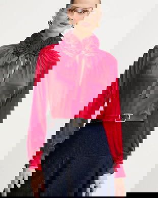 Luisa Spagnoli bluză de mătase culoarea roșu, cu imprimeu, 542316