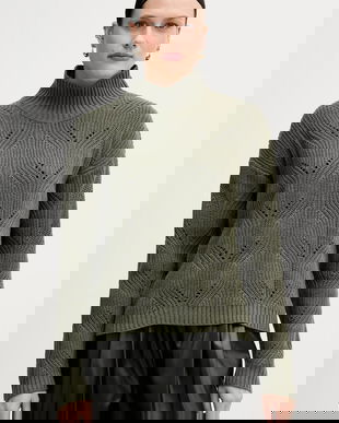 United Colors of Benetton pulover din amestec de lână culoarea verde, light, cu turtleneck, 1FDFD10F2