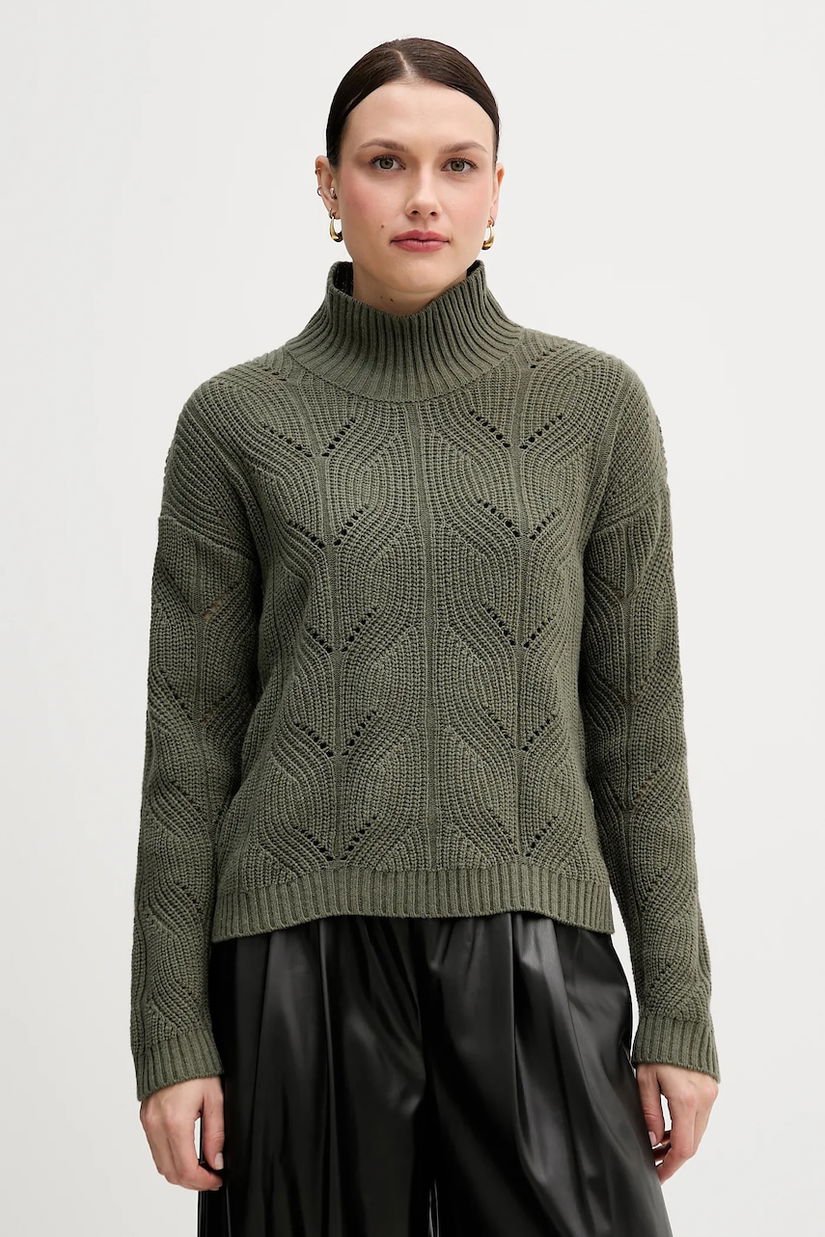 United Colors of Benetton pulover din amestec de lână culoarea verde, light, cu turtleneck, 1FDFD10F2