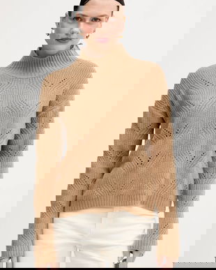 United Colors of Benetton pulover din amestec de lână culoarea bej, light, cu turtleneck, 1FDFD10F2