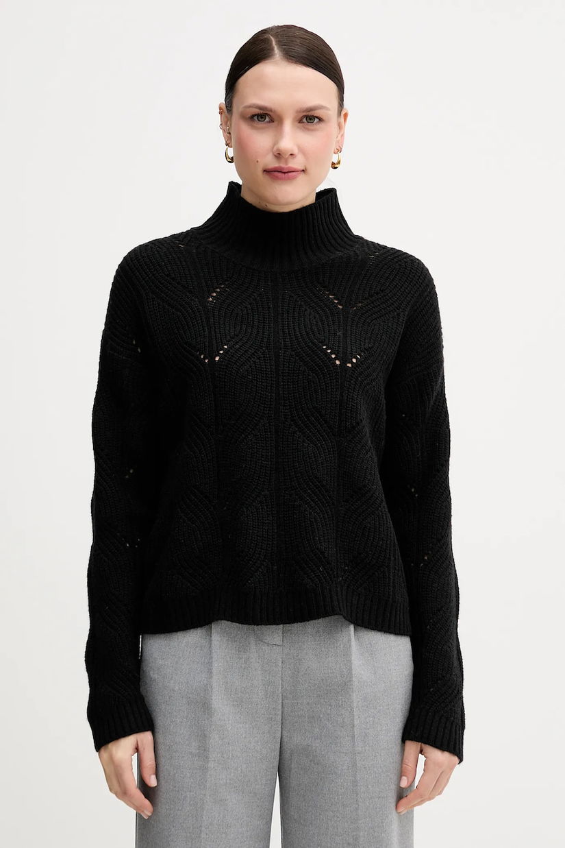 United Colors of Benetton pulover din amestec de lână culoarea negru, light, cu turtleneck, 1FDFD10F2