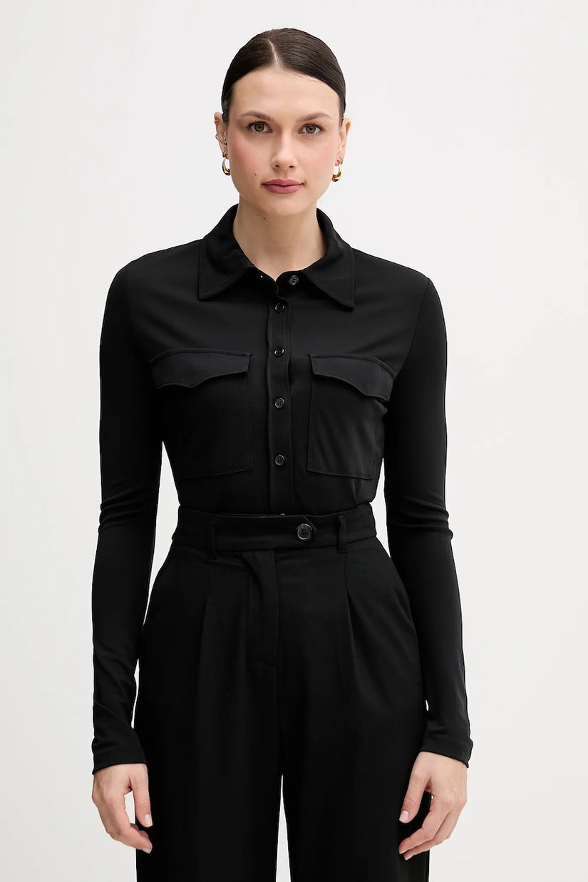 Sisley cămașă culoarea negru, cu guler clasic, regular, 54HXLQ09M