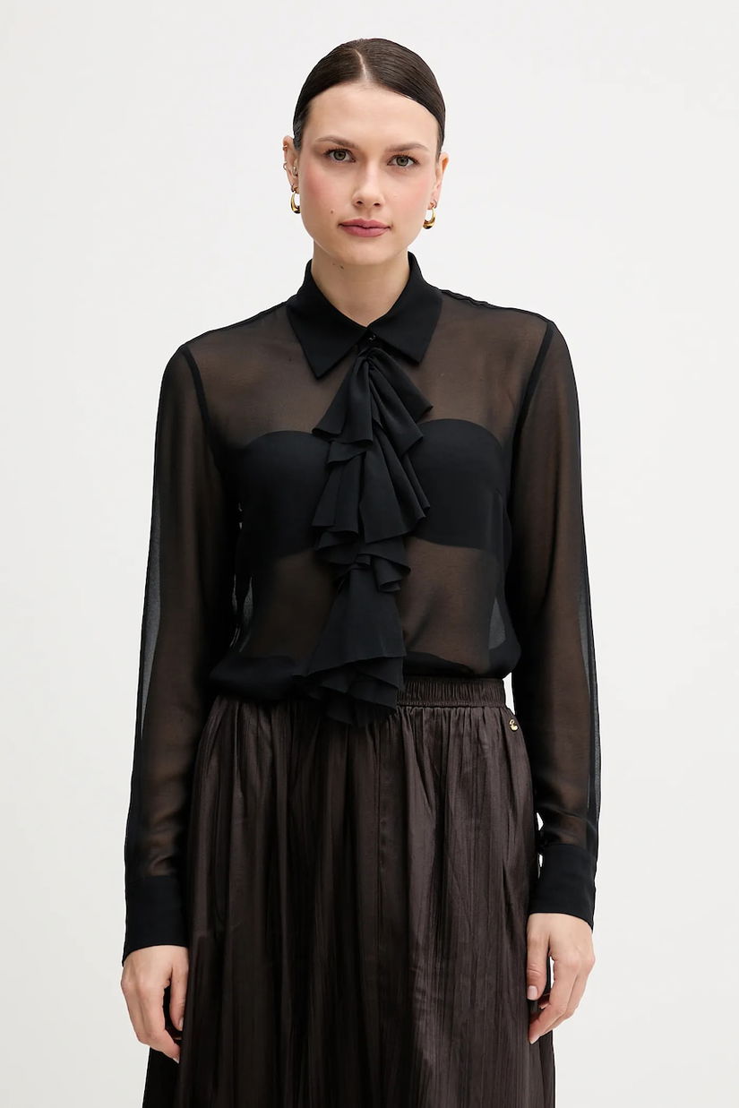 Sisley cămașă culoarea negru, cu guler clasic, regular, 5NOXLQ09T