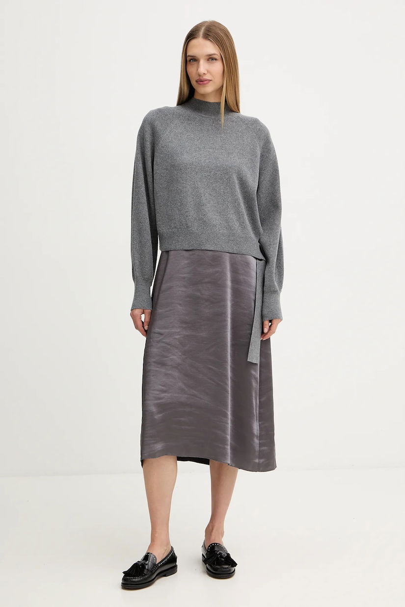 BOSS rochie și pulover culoarea gri, midi, mulată, 50547867