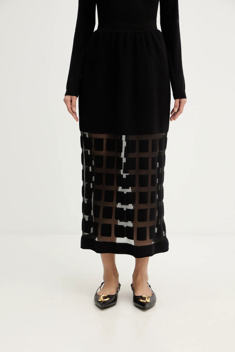 Liviana Conti fustă de lână culoarea negru, midi, evazați, L5WA78