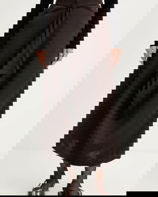 Liviana Conti fustă de lână culoarea maro, midi, drept, L5WA28