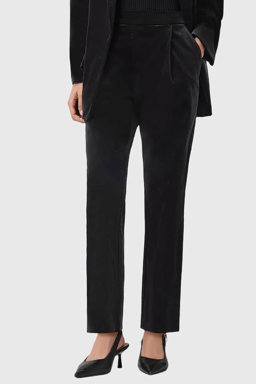 AllSaints pantaloni de catifea culoarea negru, mulată, high waist, W065QD