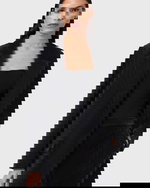 AllSaints jachetă de catifea culoarea negru, un singur rând de nasturi, uni, W064QD