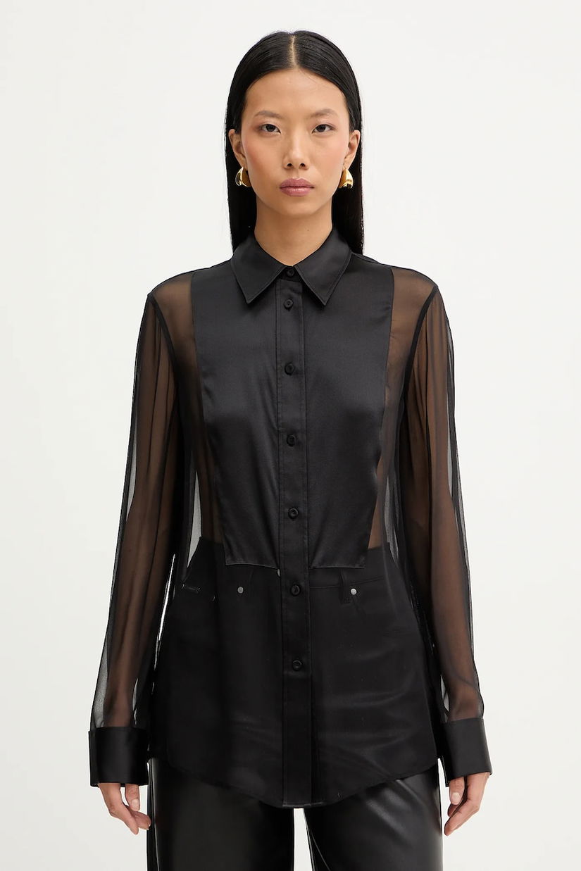 Filippa K cămașă de mătase culoarea negru, cu guler clasic, relaxed, 32126