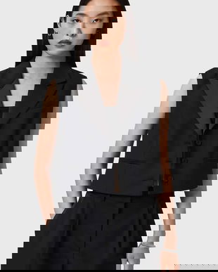 AllSaints vestă din amestec de lână culoarea negru, un singur rând de nasturi, W053QD