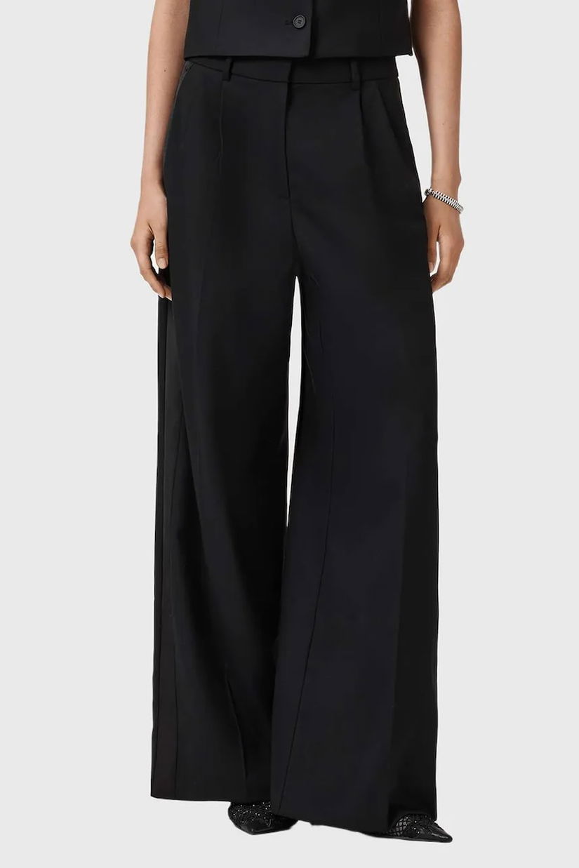 AllSaints pantaloni cu lână culoarea negru, lat, high waist, W052QD