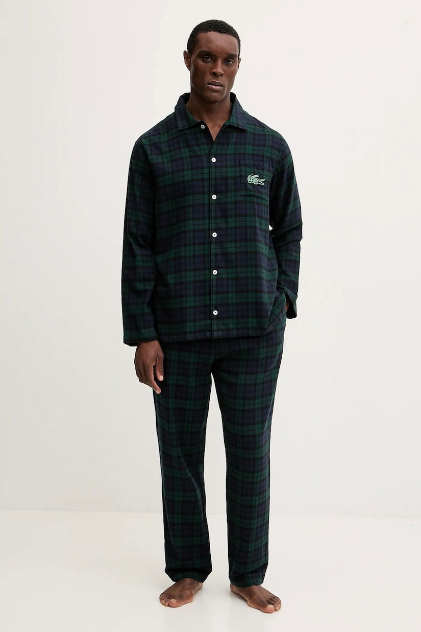 Lacoste pijamale de bumbac culoarea bleumarin, cu imprimeu, 4H5049