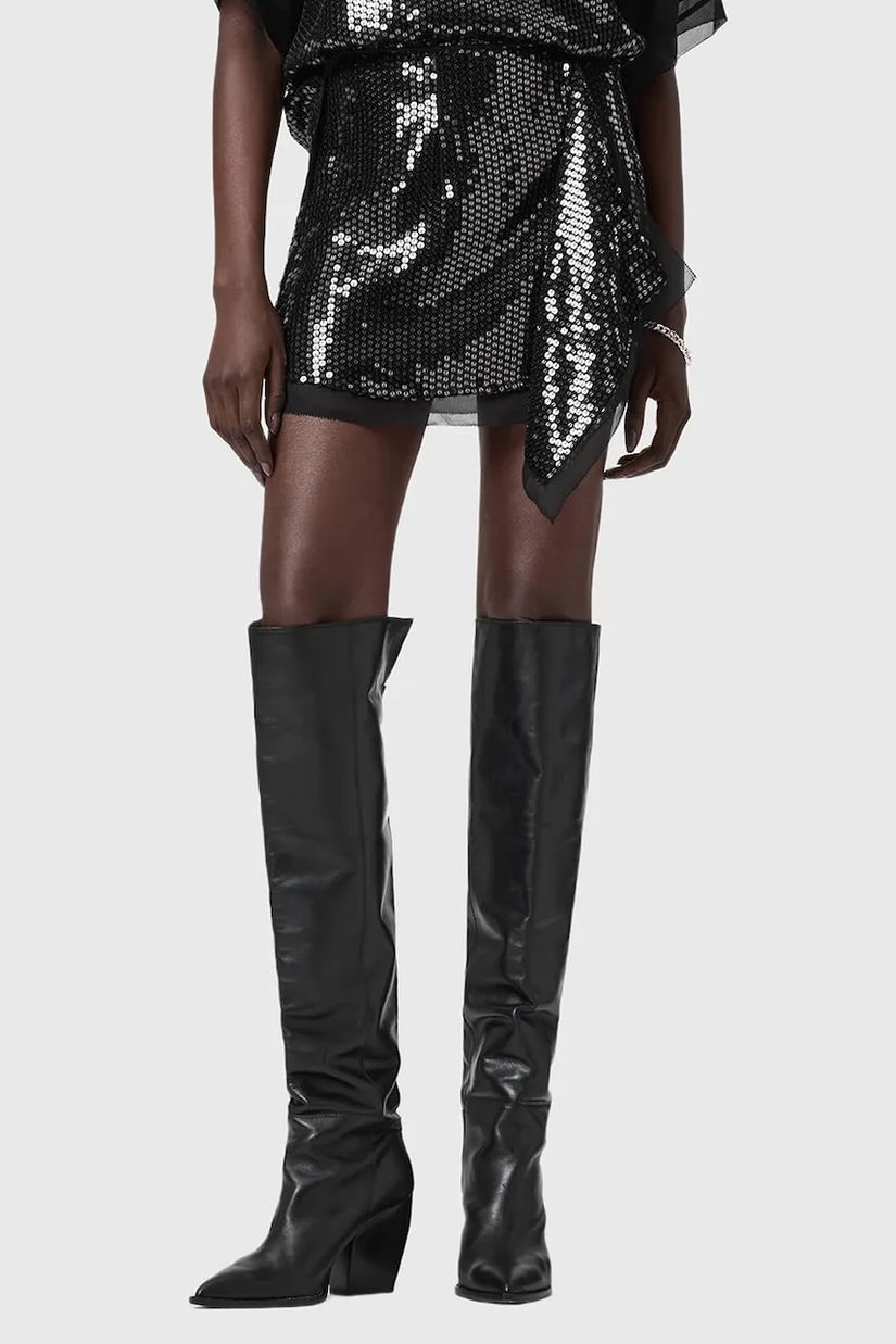 AllSaints fustă culoarea negru, mini, evazați, W035RD