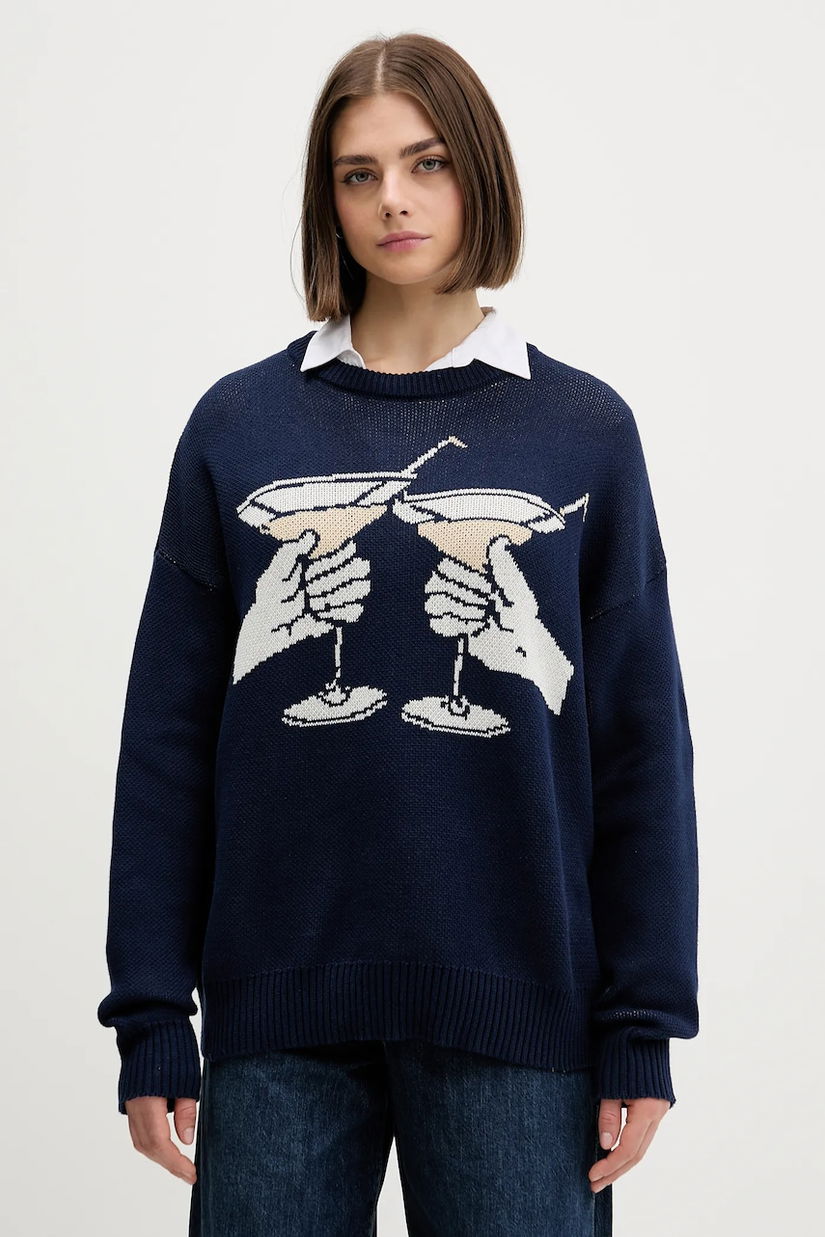 Kaotiko pulover de bumbac culoarea bleumarin, AR015-01-E002