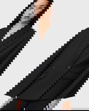 AllSaints sacou culoarea negru, cu doua rânduri de nasturi, uni, W050QD