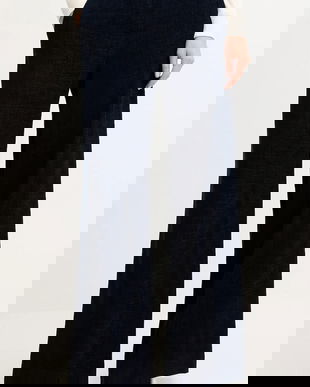 Haveone pantaloni culoarea bleumarin, lat, high waist, PCB-P033