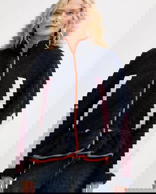 Stine Goya hanorac fleece culoarea bleumarin, cu imprimeu, SG-AW25-J058-2412