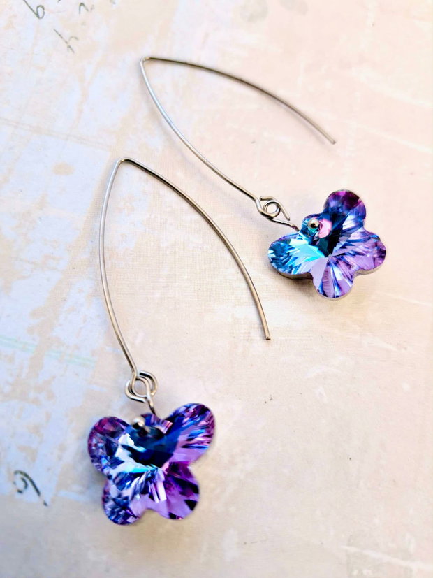 Cercei fluturi sticla tip Swarovski
