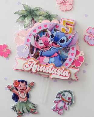 Decor pentru tort tip Shaker cu tematică Stitch si Angel