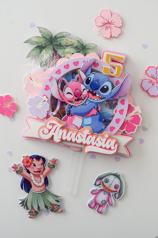 Decor pentru tort tip Shaker cu tematică Stitch si Angel